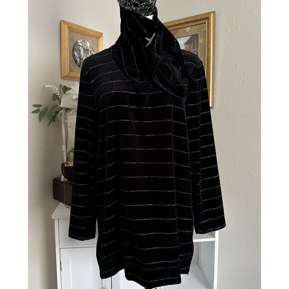 Talbots Women's Sweater Striped Velour Metallic Long Sleeve Sz L Cowl Neck - Picture 4 of 16